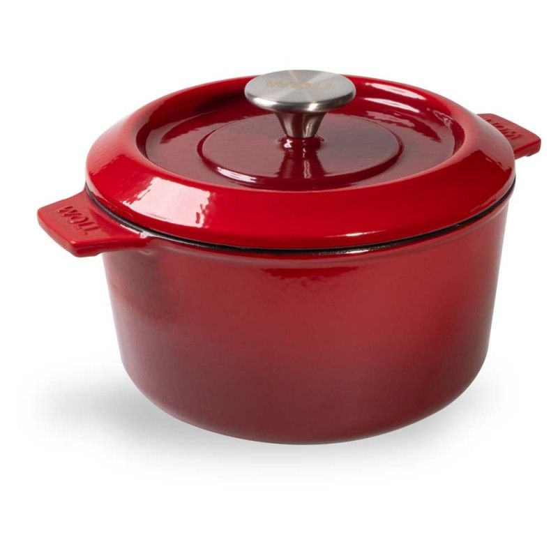 Żeliwny garnek 20 cm czerwony Patelnie grillowe  - 1 patelnie do smażenia bez tłuszczu